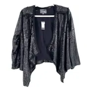 NEW Miss Me Black Sequins Blazer Party Cocktail Lined Jacket Women's Large Prom