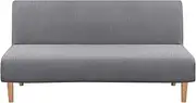 [Smarcute] Armless Futon Cover Stretch Sofa Bed Slipcover Protector Elastic Feature Rich Textured High Spandex Small Checks Jacquard Fabric Futon Cover, Machine Washable, Dove