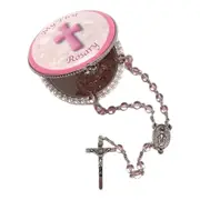 Pink Baby Girl My First Rosary Beads & Porcelain Trinket Box Set