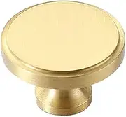 AIMALL Round Gold Copper Cabinet Knob 1.25in Diameter Single Hole Drawer Pull for Modern Wardrobe Door Kitchen Furniture Electroplated Rust-Resistant Handle