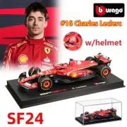 BBURAGO 1:43 2024 FERRARI F1 SF24 #16 Charles Leclerc Diecast Model CAR w/Helmet