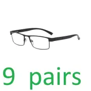 9 Pack Mens Rectangular Metal Frame Classic Reading Glasses Spring Hinge Readers