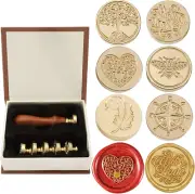 Wax Seal Stamp Set, 6 Pieces Sealing Wax Stamps Copper Seals + 1 Piece Wooden H