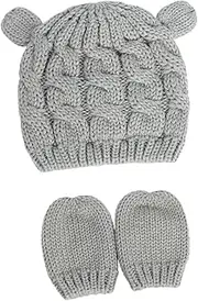 [WOFASHPURET] Baby Hat Gloves Kit Woolen Winter Hat for Newborn Boys and Girls Soft Warm and Stylish Baby Set Grey