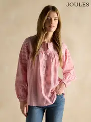 Joules Amelie Red/White Embroidered Cotton Blouse (E01788) | $150