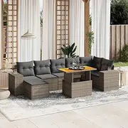 Patio Furniture Sets 8 Piece Garden Sofa Set with Cushions Grey Poly Rattan