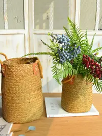 在飛比找松果購物優惠-草編手提花籃自然風格花盆花桶麥穗乾燥花花瓶擺件 (1.9折)