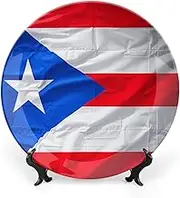 Puerto Rico flag ceramic decorative plates, decorative plates for display, boho style dinner plate with display stand, china plate for decoration