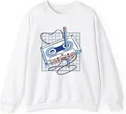 [Generic] Nostalgia Rewind Cassette Tape Music Old 90s 80s Nostalgic Sweatshirt for Adults Crew Neck Long Sleeve Pullover