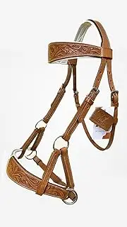 AMAZING HORSE STUFF Sidepull Bitless Bridle with Designer Hand Carving On Browband & Noseband Oval Shaped