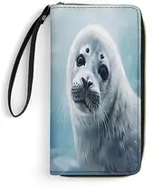 [BFGWK] Large Wallet Novelty Harp Seal Painting Wallpaper Printing Long Wallet With Zipper Leather Wallet Suitable For Both Men And Women, style, 19.7x10.5cm