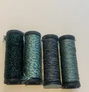 Kreinik Metallics Greens Lot of 4 In #12 And/or 1/16th. Exact Color Numbers Unkn