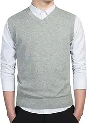 [Gsywaipei] Men's V-Neck Cotton Vest Lightweight Men Pullover Sweater Tank Business Solid Color Sweater Vests
