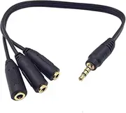 9 Inch 3.5mm (1/8") TRRS Male Plug to 3X Female Stereo Splitter Audio Cable, Gold-Plated(35M/3F) (35M/3F)