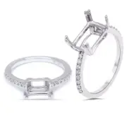 Ring Semi-Mount Emerald Cut 8x6mm In 14K White Gold With Accent Diamond (43845)