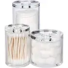 Acrylic Triple Round Make Up Container (3 Towers Connected) Compact Size, Gre...