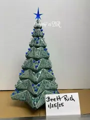 Faceted Ceramic Tree 14 In Tall 16 To Star Top,Blue Green, Lights Can Move