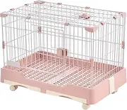 Rabbit Cage, Small Pet Cage, Hamster Cage, Small Animal Cage, with Casters, Ceiling Dogs, Cats, Rabbits, Easy Assembly, Room Cage, for Small Animals, Indoor Use, Steel, Drawer Toilet Included, Pink