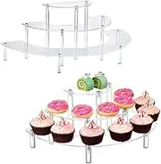 2 Packs Acrylic Display Risers,Perfume Stand Organizer,3 Tier Clear Cupcake Holder,Display Stand,Curved Dessert Stand,for Birthday,Wedding,Party,Anniversary