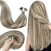 LaaVoo 14-22 Inch Nano Tips Cold Fusion Balayage Color and Highglight Color and Ombre Color Salon Style Brazilian Remy Straight Hair 18 inch Highlight Light Brown with Light Blonde