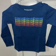 POLAROID Shirt Kids X-Large 14-16 Blue Rainbow Camera Long Sleeve Girls