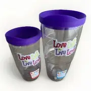2 TERVIS TUMBLER Love Life Live Love EMBROIDERED PATCH 24 & 16 OZ Purple New