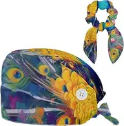 [YTYVAGT] Scrub Caps Women,Scrub Hats Suitable for Women,Animal Colorful Peacock Art Painting