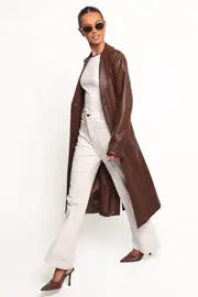 [PUP44] Allison Faux Leather Trench - Brown 6 Brown