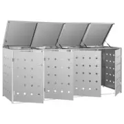 Wheelie Bin Shed Quadruple Garden Waste Storage Compartment Stainless Steel 240L