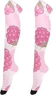 [Joitme] Cute Raspberries Pink Thigh High Stockings, Knee High Stockings for Women, Stockings Women, Cute Raspberries Pink