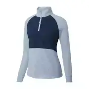 NEW Ladies FootJoy WOMENS 1/4 COZY HYBRID PULLOVER MID-LAYER, NAVY/SKYWAY, SMALL