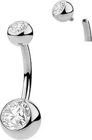 365 SLEEPERS Titanium Implant Grade Belly Button Ring CZ Cubic Zirconia Internally Threaded Navel Piercing Barbell 8mm 10mm 12mm 14mm 14G Piercings Jewellery