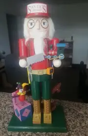 CHRISTMAS SANTA CLAUS 16" TALL WORKSHOP NUTCRACKER WITH SPRING TOY & HORSE