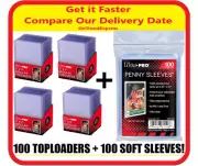 100 x Ultra Pro 35pt Clear TopLoader Top Loader + 100 Trading Card Penny Sleeves
