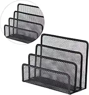 FOYTOKI Metal Mesh Document Organizer Slots for Home Office Stylish Desktop Holder for Magazines Folders and Documents Classic Black Finish