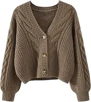 [Generic] Leopard Sweater Sweater Women Vintage Tops Loose Outer Wear V Neck Short Knitted Cardigan Ja Cardigan Sweaters for Women with Pockets