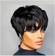 Wigs For Women Human Hair Short Bob Wig With Bangs Layered Pixie Cut Wig Brazilian Human Hair