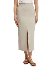 [Oxford] Mia Linen Blend Pencil Skirt in Light Cocoa