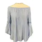 PEPPERMINT Nwt Women S Blue/White Pinstripe Rayon Peasant Blouse/Flounce Sleeve