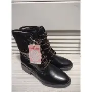 SAM & LIBBY Melanie Style Black faux leather combat STYLE boots size 8 1/2 NIB