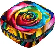 Period Bag,Sanitary Napkin Storage Bag,Flower Rainbow Rose,Tampon Holder for Purse