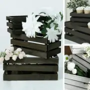 3 Rectangular Natural WOODEN CRATE BOXES PLANTER HOLDERS Home Centerpieces