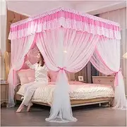 4 Poster Bed Canopy Girls Canopy for Bedroom Princess Bed Curtains Canopy Double Embroidery Lace Mosquito Net Blackout King Size Bed Canopy with Metal Bracket(Size:1.8×2m,Color:Mosquito net)