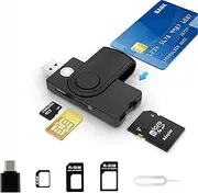 CAC Smart Card Reader, 5 in 2 DOD Military USB SIM/SD/TF/ID/IC Card Adapter USB C Sim Card Adapter Compatible with Windows, Linux/Unix, MacOS X