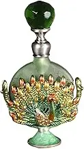 Vintage Perfume Bottle Mini Cologne Dispenser, 1pc Vintage 7ml Peacock Refillable Empty Metal Enamel Peacock Display Decor Emerald Cap Green Glass Dripper Gift
