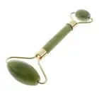 Double Heads Natural Jade Facial Massage Roller Face Neck Massager Green