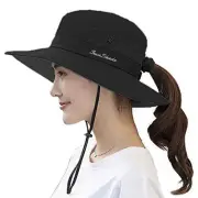 UPF 50+ Wide Brim Sun Hat Waterproof UV Protection Bucket Boonie 7-7 1/2 Black