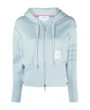 Thom Browne Zip-Up Knitted Drawstring Hoodie IT42 light blue