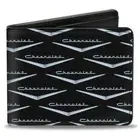 1955-57 CHEVROLET BI-FOLD WALLET V EMBLEM MONOGRAM BLACK SILVER VEGAN LEATHER