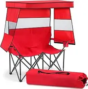 Juexica Double Beach Chair with Shade Canopy, 2 Person Camping Chair with Cup Holder Carrying Bag Folding Loveseat Extra Wide Camp Chairs for Outdoor Lawn Garden Patio Picnic Sports Fishing